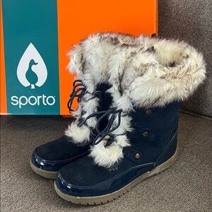 Sporto Women's Dark Blue Winter Boots with Faux Fur. 9